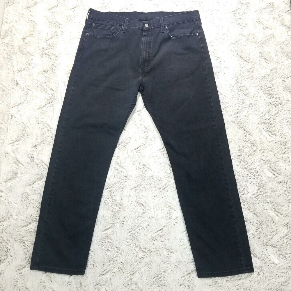 Levis Jeans Mens 38×32 Black 502 Regular Straight Dark Wash Denim